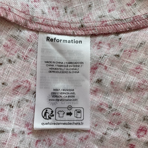 NEW Reformation Daria Linen Mini Dress Bow Rosin Pink Floral | size 0 - Picture 14 of 16